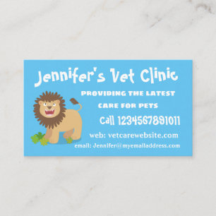 Happy lion roaring cartoon illustration business card