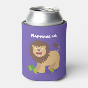 Happy lion roaring cartoon illustration can cooler