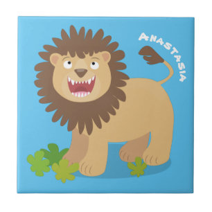 Happy lion roaring cartoon illustration ceramic tile