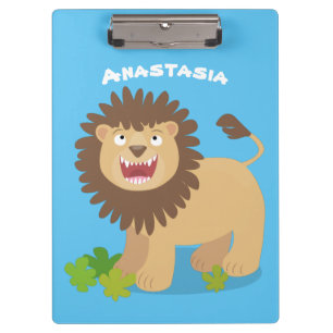 Happy lion roaring cartoon illustration clipboard