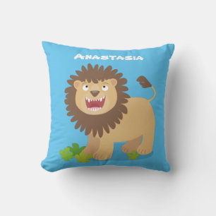 Happy lion roaring cartoon illustration cushion