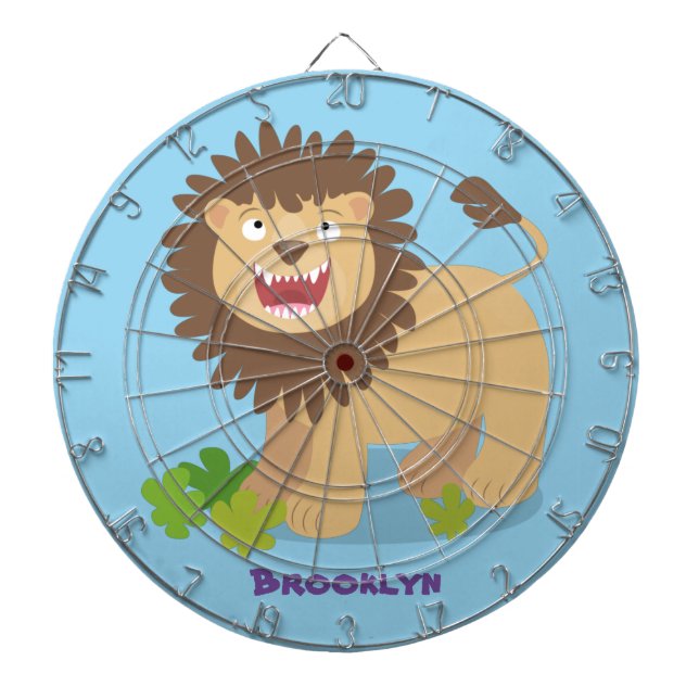 Happy lion roaring cartoon illustration dartboard (Front)