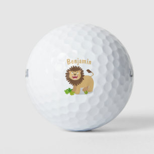 Happy lion roaring cartoon illustration golf balls