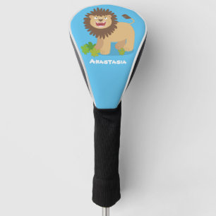 Happy lion roaring cartoon illustration golf head cover