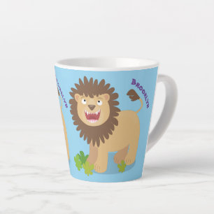 Happy lion roaring cartoon illustration latte mug
