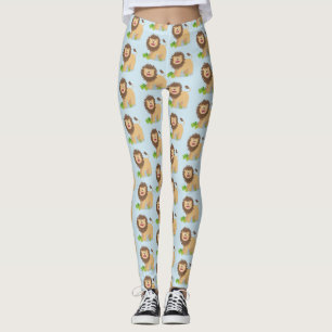 Happy lion roaring cartoon illustration leggings