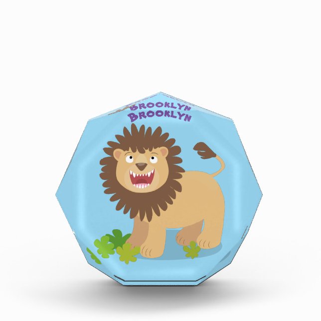 Happy lion roaring cartoon illustration photo block (Front)