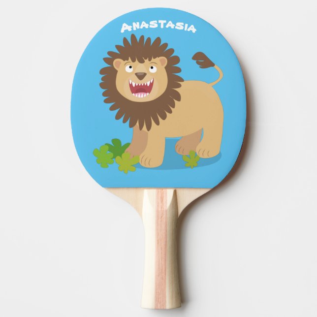 Happy lion roaring cartoon illustration ping pong paddle (Front)
