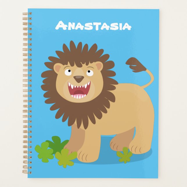 Happy lion roaring cartoon illustration planner (Front)