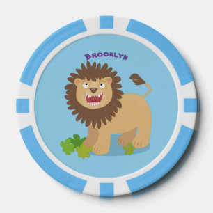 Happy lion roaring cartoon illustration poker chips