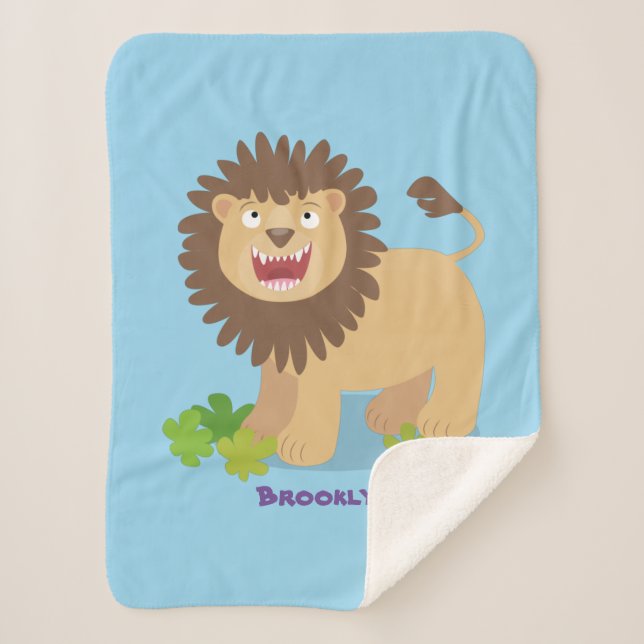 Happy lion roaring cartoon illustration sherpa blanket (Front)
