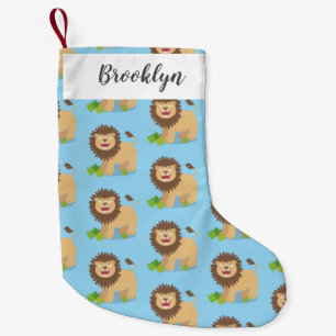 Happy lion roaring cartoon illustration small christmas stocking