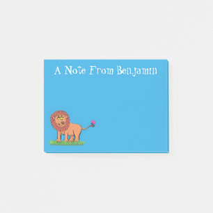 Happy lion with butterfly cartoon illustration post-it notes