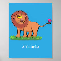 Happy lion with butterfly cartoon illustration