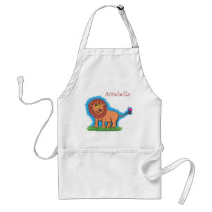 Happy lion with butterfly cartoon illustration standard apron