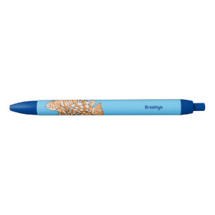 Happy lionfish cartoon illustration black ink pen
