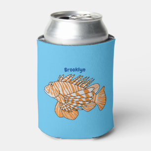 Happy lionfish cartoon illustration can cooler