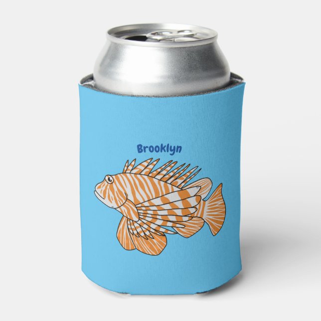 Happy lionfish cartoon illustration can cooler (Can Front)