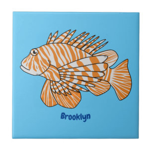 Happy lionfish cartoon illustration ceramic tile
