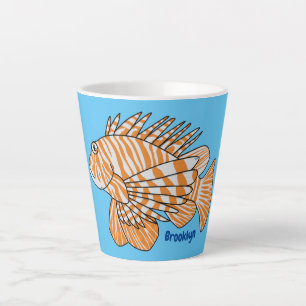 Happy lionfish cartoon illustration latte mug