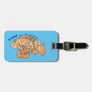 Happy lionfish cartoon illustration luggage tag