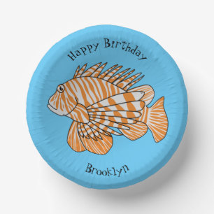 Happy lionfish cartoon illustration paper plate