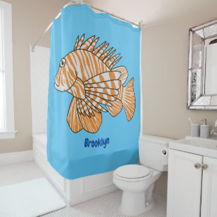 Happy lionfish cartoon illustration shower curtain