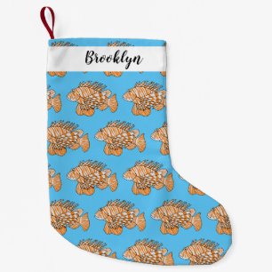 Happy lionfish cartoon illustration small christmas stocking
