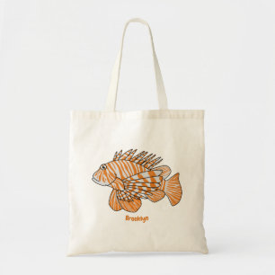 Happy lionfish cartoon illustration tote bag