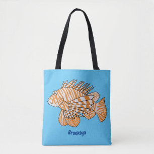 Happy lionfish cartoon illustration tote bag
