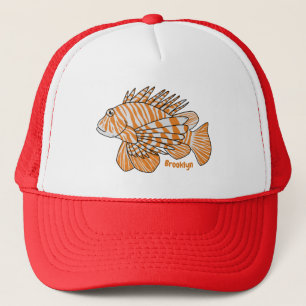 Happy lionfish cartoon illustration  trucker hat