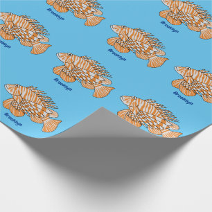 Happy lionfish cartoon illustration wrapping paper