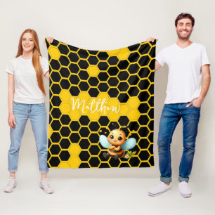 Happy Little Bee-customizable Fleece Blanket