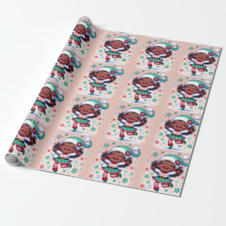 Happy Little Black girl Christmas elf Wrapping Paper
