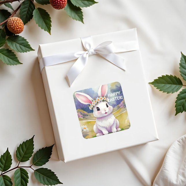 Happy little bunny 2, Easter Square Sticker (Creator Uploaded)