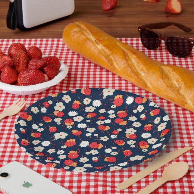 Happy Little Flowers Pattern Paper Plate (Picnic)