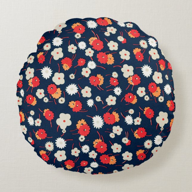 Happy Little Flowers Pattern Round Cushion (Front)