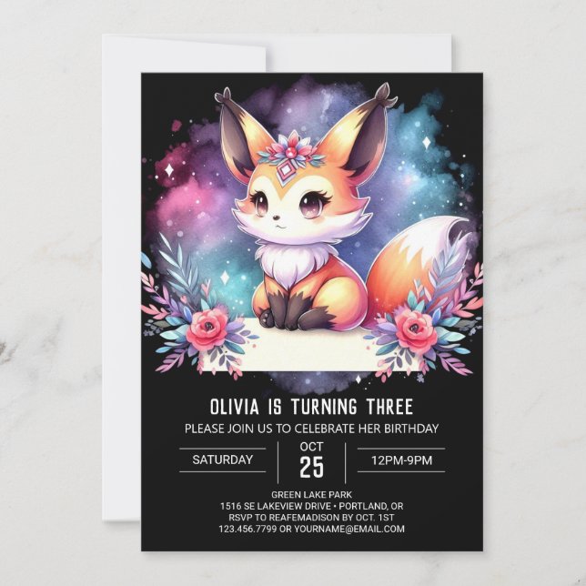 Happy Little Fox Birthday digital  Invitation (Front)