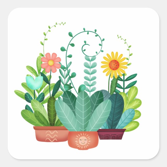 Happy Little Garden Square Sticker (Front)
