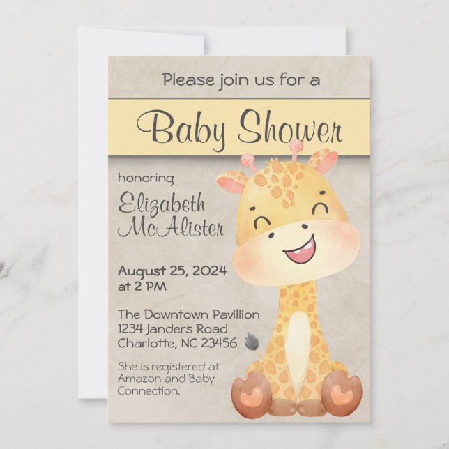 Happy Little Giraffe Baby Shower Invitation (Front)