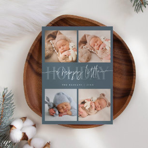 Happy Little Holiday Slate Blue Multi Photo Birth  Announcement