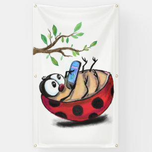 Happy Little Ladybug with Phone - Cartoon Drawing Banner