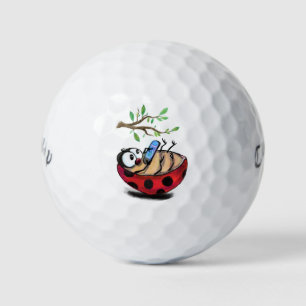 Happy Little Ladybug with Phone - Cartoon Drawing Golf Balls