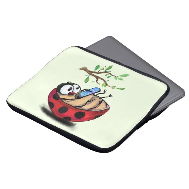 Happy Little Ladybug with Phone - Cartoon Drawing  Laptop Sleeve (Front Top)