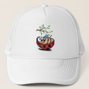 Happy Little Ladybug with Phone - Cartoon Drawing Trucker Hat