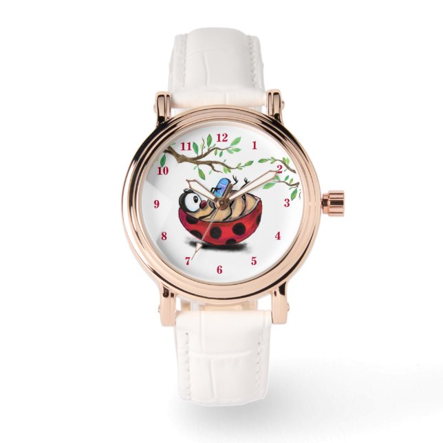 Happy Little Ladybug with Phone - Funny Drawing Watch (Front)