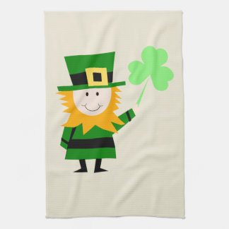 Happy Little Leprechaun Beige Tea Towel