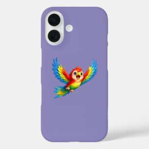 Happy Little Parrot Cartoon Art for Kids and Bird  iPhone 16 Case
