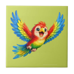 Happy Little Parrot Cartoon Art for Kids and Bird Ceramic Tile
