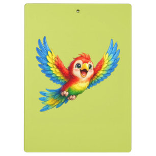 Happy Little Parrot Cartoon Art for Kids and Bird Clipboard